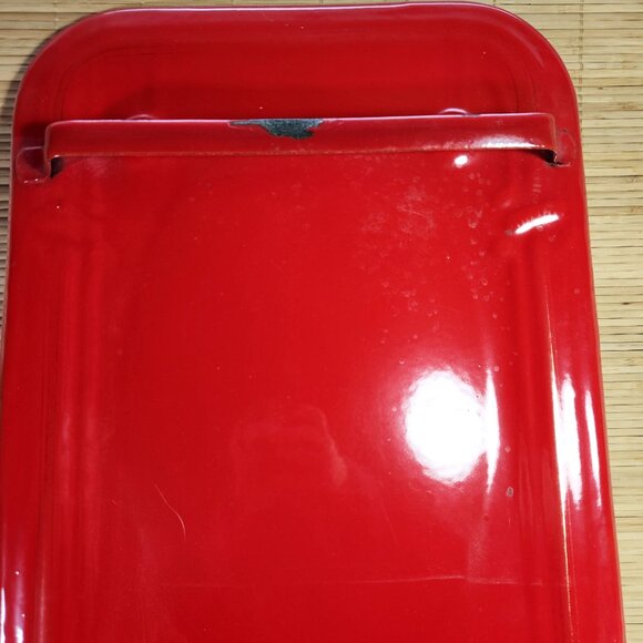 French Enamel Utensil Hanger & Holder Farmhouse 1930s Vintage Red Wall H… - Picture 3 of 6